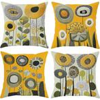 Set van 4 kussenhoezen mosterdgeel groen 40x40cm, Ophalen of Verzenden, Nieuw, Geel, Vierkant