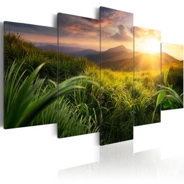 456 Natuur Bergen Sunset 5 Luik Canvas Schilderij 200x100cm beschikbaar voor biedingen