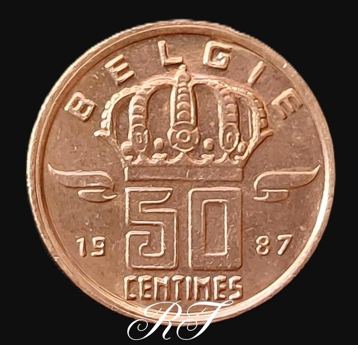 Te koop 50 centimes munt van België uit 1987., Postzegels en Munten, Munten | België, Losse munt, Brons, Ophalen of Verzenden