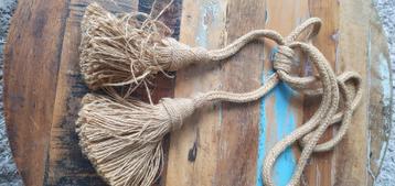 Oud brocante vintage hennep embrasse gordijnkoord jute beschikbaar voor biedingen