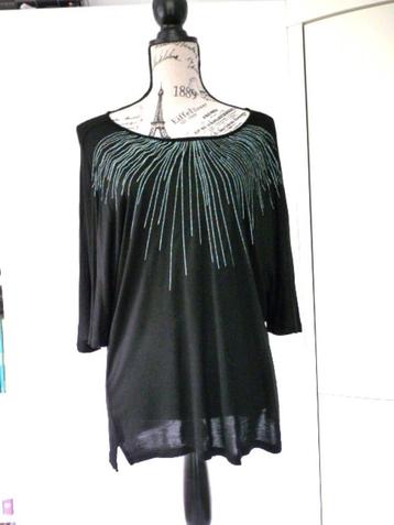 zwarte top met groene streep en vlindermouw, Didi mt L beschikbaar voor biedingen