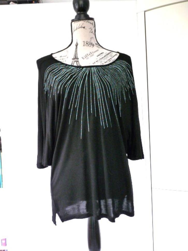 zwarte top met groene streep en vlindermouw, Didi mt L, Kleding | Dames, Tops, Zo goed als nieuw, Maat 42/44 (L), Zwart, Lange mouw