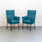 2x Montis Chaplin eetkamerstoelen - blauwe stof, Ophalen of Verzenden, Zo goed als nieuw, Blauw, Stof