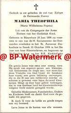 Popma Maria 1895 Blauwhuis 1954 Sneek zr Theophila - 22478, Bidprentje, Ophalen of Verzenden