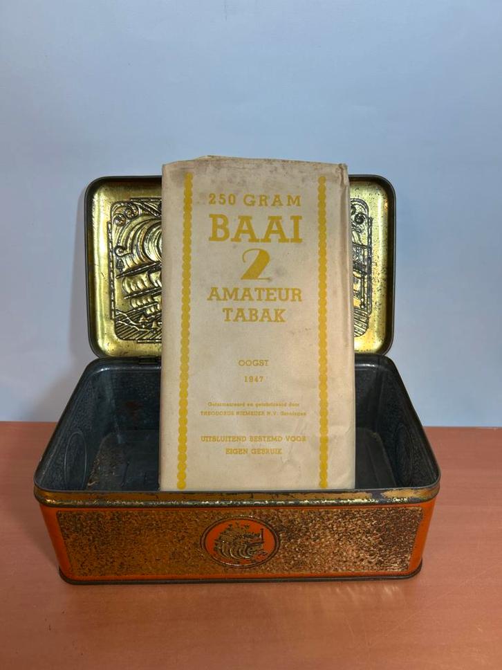 Vintage Niemeyer Tabaksdoos met Baai tabak, Antiek en Kunst, Antiek | Tin, Ophalen of Verzenden