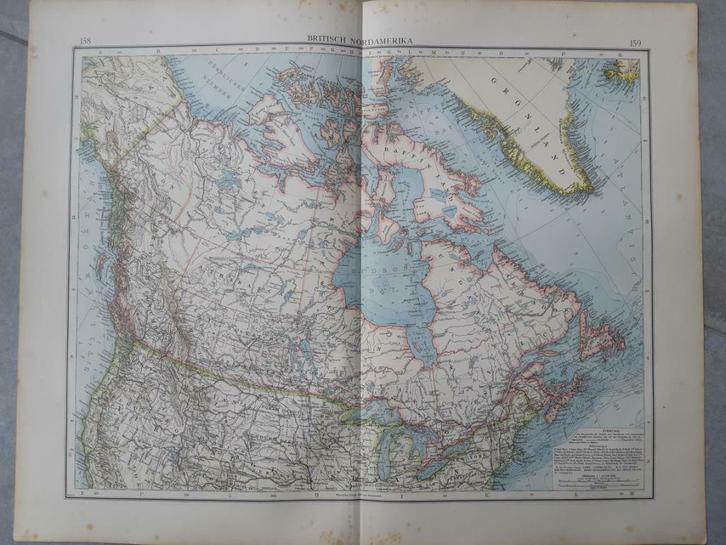 158-159 Noord Amerika met Canada en Groenland Litho 1899, Antiek en Kunst, Kunst | Litho's en Zeefdrukken, Ophalen of Verzenden