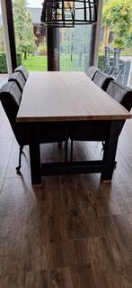 Stoere eiken boomstamtafel met stalen onderstel, Huis en Inrichting, Tafels | Eettafels, Ophalen