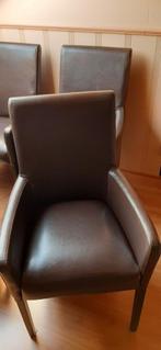 Bruine leren stoelen 4X, Ophalen, Bruin, Hout, Zo goed als nieuw