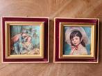 Twee kleine schilderijtjes met fluwelen lijst, Ophalen of Verzenden