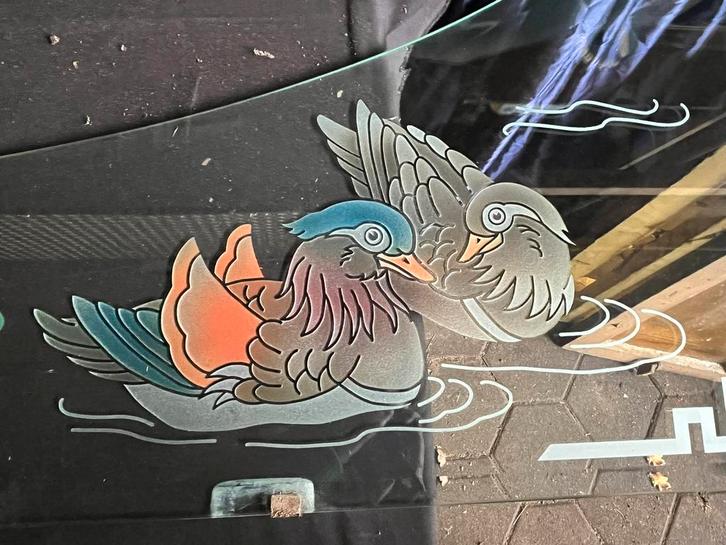 Glasplaten met gekapt en gestraald glas (7 stuks), Antiek en Kunst, Antiek | Glas en Kristal, Ophalen