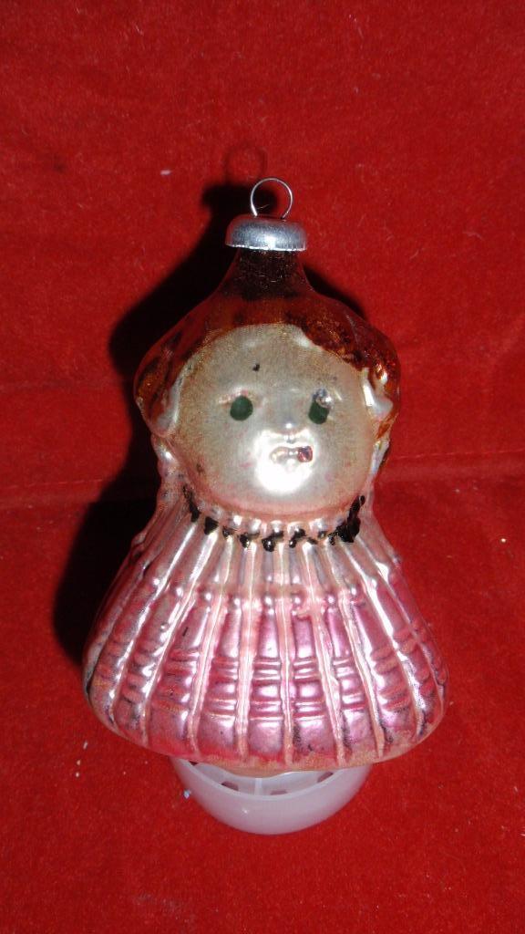 Oude glazen kerstbal engel met glasvezel vleugels, Diversen, Kerst, Gebruikt, Ophalen of Verzenden