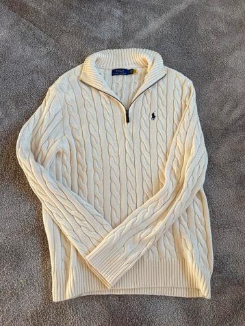 Ralph Lauren Kabeltrui Zip Creme beschikbaar voor biedingen