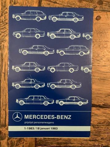 Prijslijst Mercedes-Benz personenwagens januari 1983 beschikbaar voor biedingen