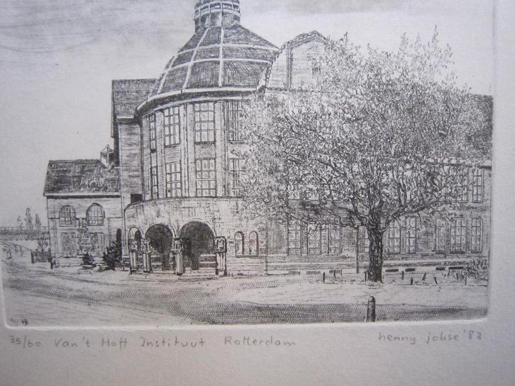 Van 't Hoff, Inst. Rdam, Bergselaan, SCHOOLGEBOUW, Antiek en Kunst, Kunst | Etsen en Gravures, Ophalen of Verzenden