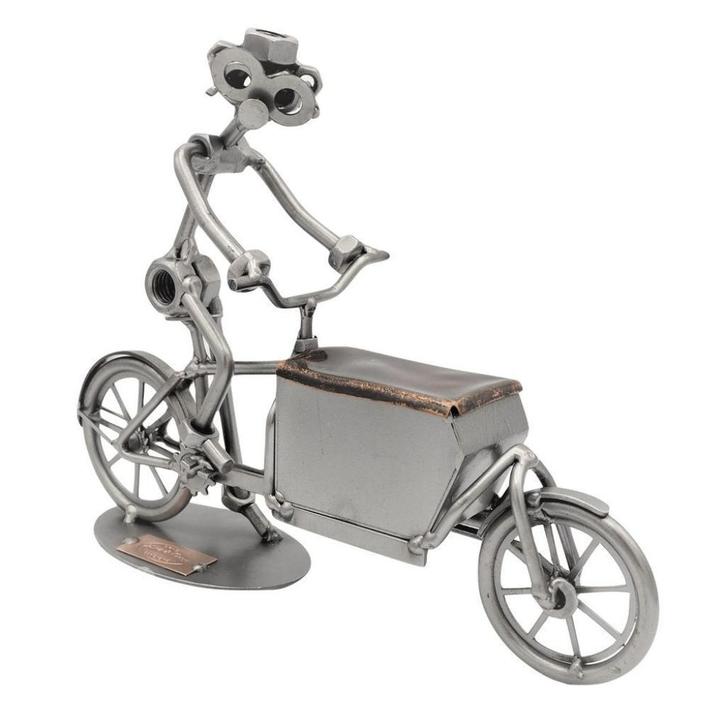 Bakfiets beeldje - koerier, fietskoerier, fiets, fietser, Verzamelen, Beelden en Beeldjes, Ophalen of Verzenden