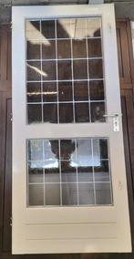 (Voor)deur, grenen, glas in lood, dubbel glas, Doe-het-zelf en Verbouw, Deuren en Horren, Ophalen, Gebruikt, 80 tot 100 cm, Buitendeur
