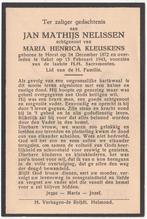 Jan Mathijs Nelissen 1872 Horst + 1943 Bakel, 70 jaar oud, Verzenden