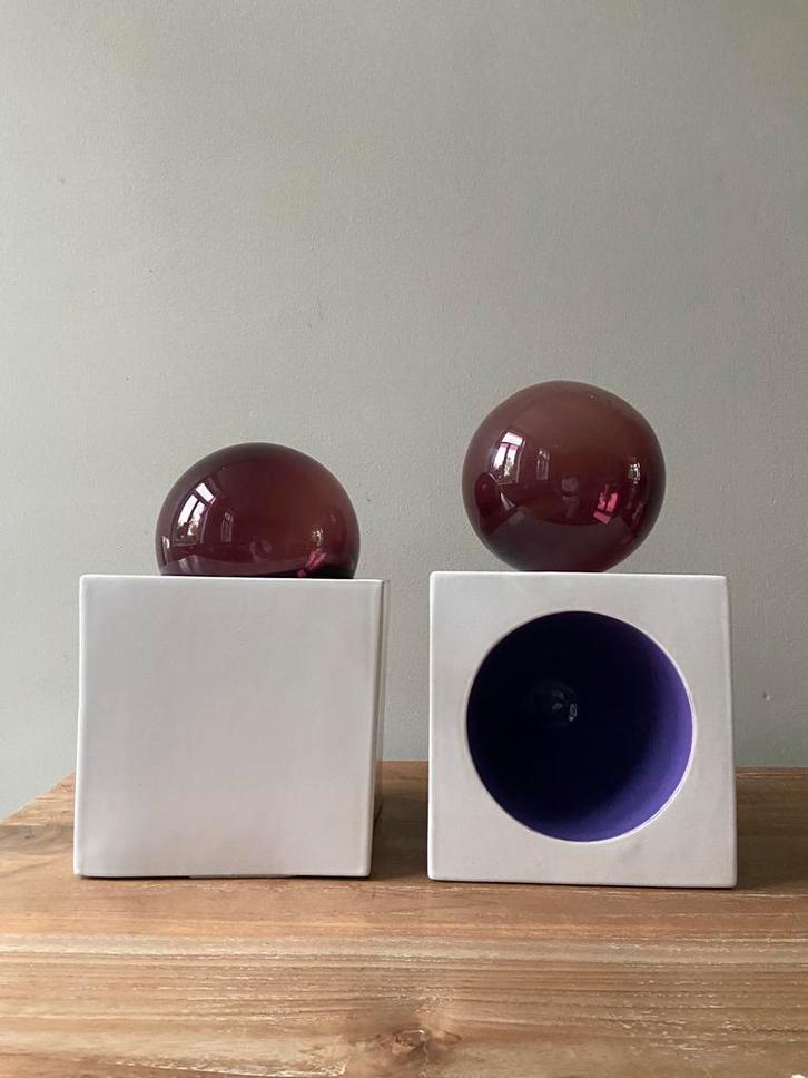 Space Age Keramiek Kubussen met Glazen Ballen, Antiek en Kunst, Antiek | Woonaccessoires, Ophalen of Verzenden