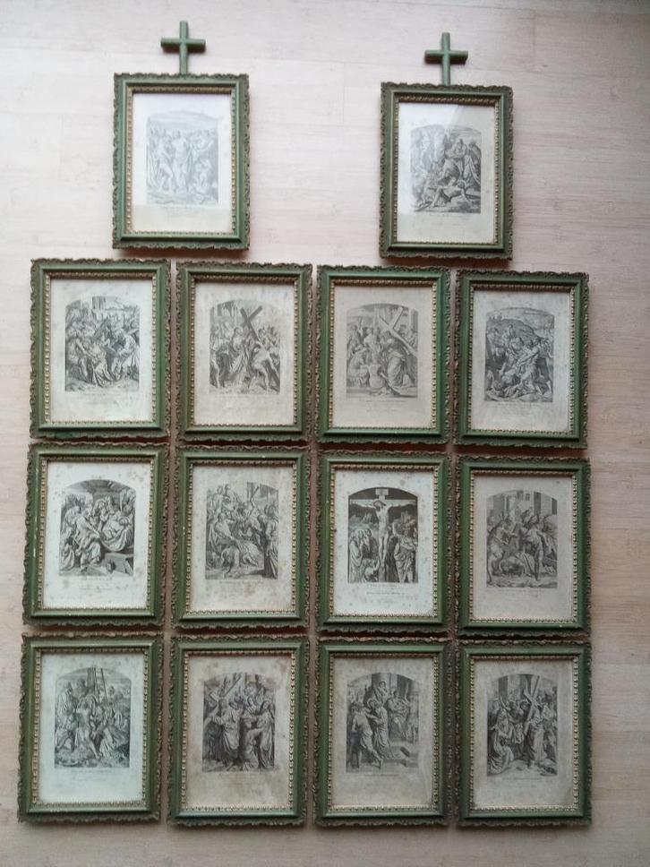 Kruisweg de veertien staties  (Leeuwergem kasteel & kapel), Antiek en Kunst, Antiek | Religie, Ophalen of Verzenden