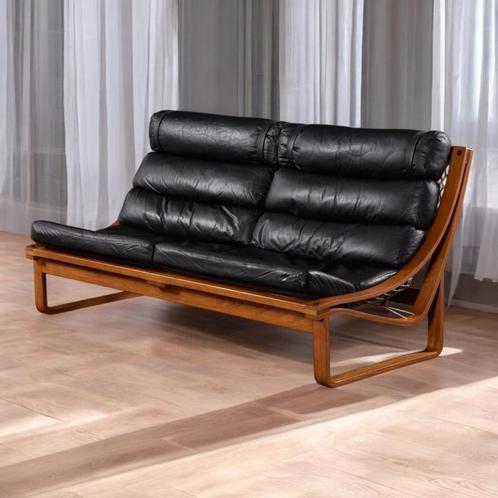 Fred Lowen vintage  Australische leren slingbank, Huis en Inrichting, Banken | Bankstellen, Gebruikt, Rechte bank, Driepersoons