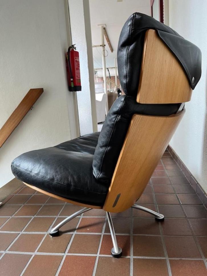 Vintage design Tom Stepp lounge chair/hocker  bijna gratis, Huis en Inrichting, Fauteuils, Gebruikt, Hout, Leer, Metaal, 75 tot 100 cm