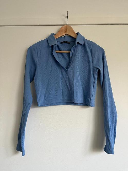 Zara crop top lange mouwen kraag maat L licht blauw geribd, Kleding | Dames, Truien en Vesten, Zo goed als nieuw, Maat 42/44 (L)
