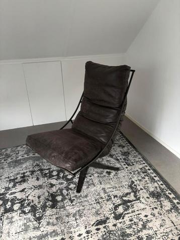 Lederen fauteuil met metalen frame draaibaar zwart grijs  beschikbaar voor biedingen