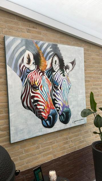 Canvas 120x120 Zebra’s / diverse kleuren beschikbaar voor biedingen