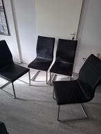 4 Pronto Eetkamerstoelen - Zwart Lederlook, RVS frame, Ophalen, Gebruikt, Zwart, Vier
