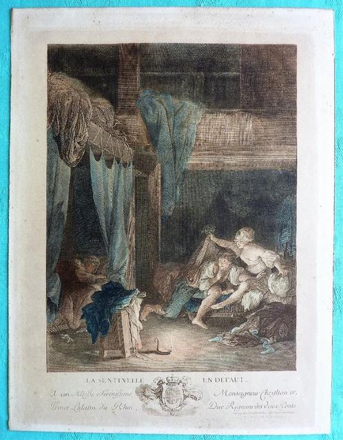 Franse schilder Pierre-Antoine Baudouin, La Sentinelle en dé, Antiek en Kunst, Kunst | Schilderijen | Klassiek, Ophalen of Verzenden
