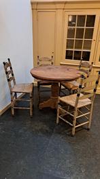 Antieke Mahonie tafel met 4 beschilderde knopstoelen, Ophalen of Verzenden