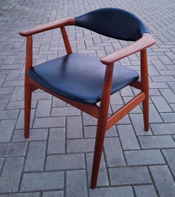 Vintage Deense stoel - bureaustoel Erik Kirkegaard, Huis en Inrichting, Stoelen, Gebruikt, Eén, Leer, Bruin, Ophalen