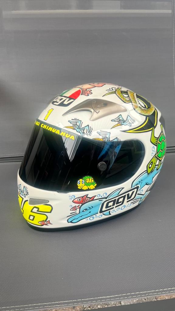 tino Rossi agv Ti-Tech white zoo helm Limited Editon VR, Motoren, Kleding | Motorhelmen, Integraalhelm, L, AGV, Tweedehands, Ophalen of Verzenden