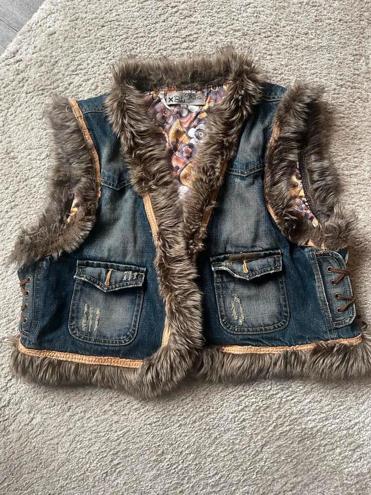Spijkergilet met bont, Kleding | Dames, Bodywarmers, Gedragen, Maat 42/44 (L), Blauw, Ophalen of Verzenden