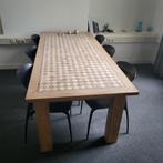 Massief houten tafel met ruiten inleg 220x95cm, 200 cm of meer, 50 tot 100 cm, Gebruikt, Landelijk