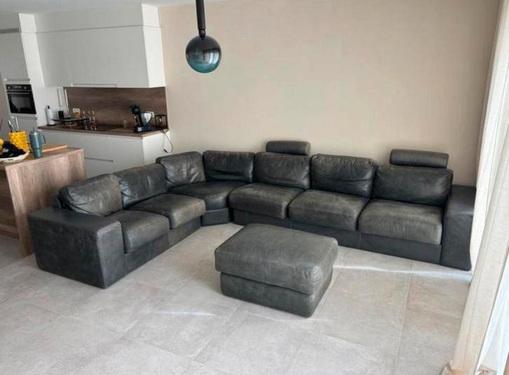 L’ancora (het anker) hoekbank buffelleer, Huis en Inrichting, Banken | Complete zithoeken, Gebruikt, Leer, Ophalen