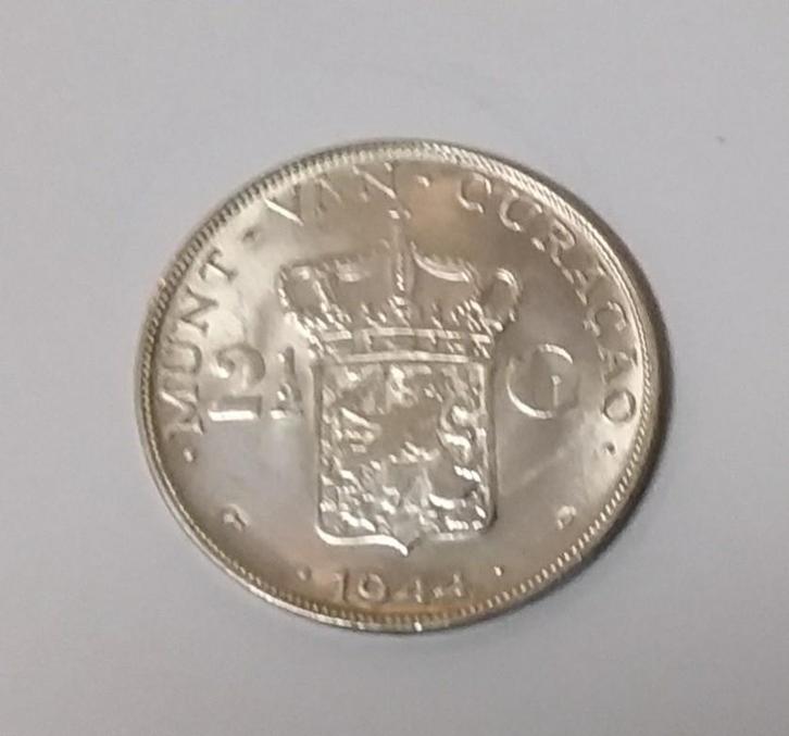 Wilhelmina Rijksdaalder Curaçao 1944, Postzegels en Munten, Munten | Nederland, Losse munt, 2½ gulden, Koningin Wilhelmina, Zilver