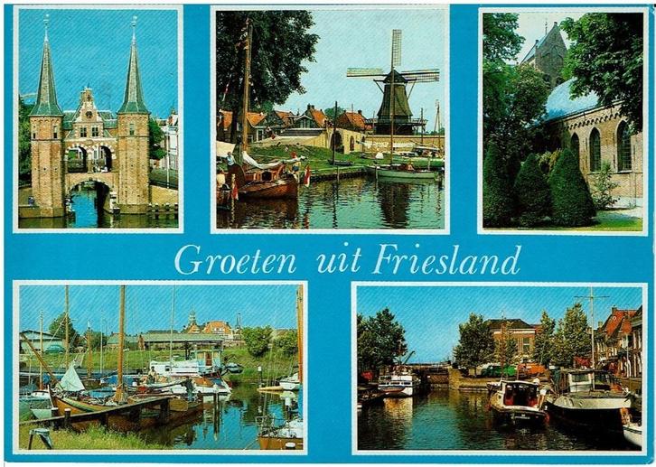 Ansichtkaart Friesland, 5-luik, watertoren, molen, water, Verzamelen, Ansichtkaarten | Nederland, Gelopen, Friesland, 1980 tot heden