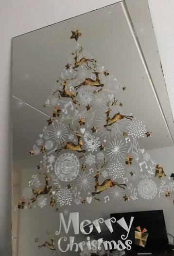 Nieuw Grote muursticker 90 cm kerstboom wit goud rendieren beschikbaar voor biedingen