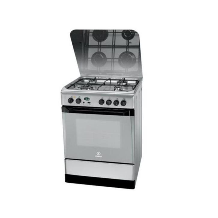 Gasfornuis Indesit KN6T75SAX, Witgoed en Apparatuur, Fornuizen, Gebruikt, Vrijstaand, Gas, 4 kookzones, 85 tot 90 cm, Ophalen