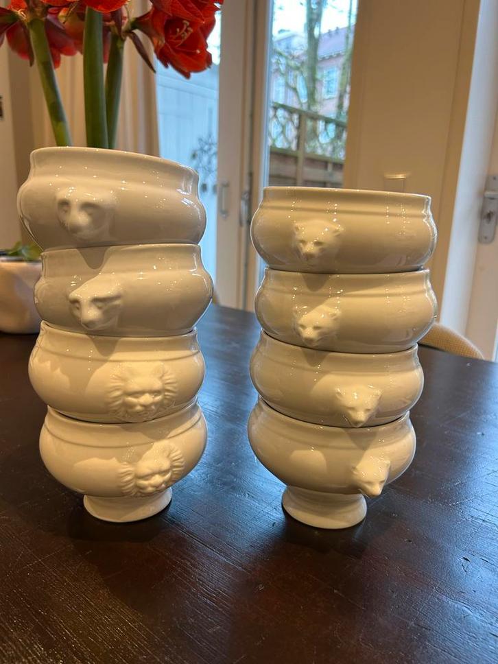 8 Franse Soepkommen met Leeuwenkopjes - Vintage Charme, Antiek en Kunst, Antiek | Porselein, Ophalen of Verzenden