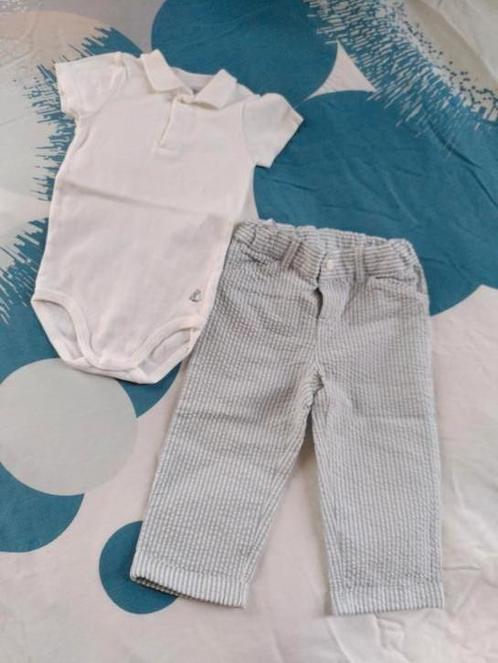 Petit Bateau polo rompertje en maritieme broek maat 74, Kinderen en Baby's, Babykleding | Maat 74, Zo goed als nieuw, Jongetje