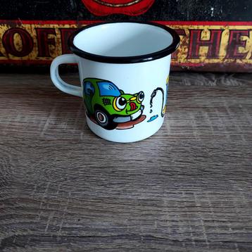 Emaille beker wit met opdruk beschikbaar voor biedingen