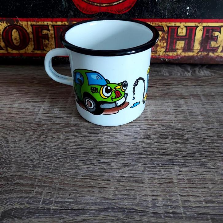 Emaille beker wit met opdruk, Antiek en Kunst, Antiek | Emaille, Ophalen of Verzenden