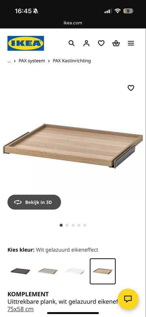 2x IKEA Komplement Uitschuifbare Plank voor Pax, Huis en Inrichting, Kasten | Kledingkasten, Gebruikt, Minder dan 100 cm, 50 tot 100 cm