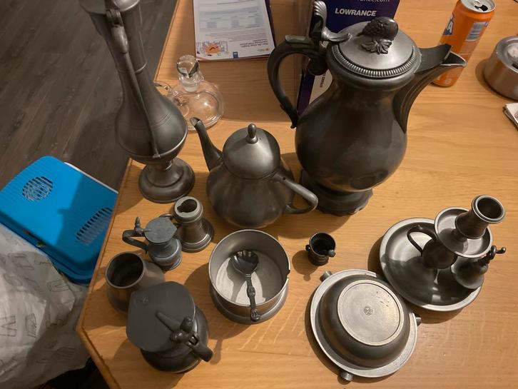 Tinnen Collectie: Bakjes, Potten, Asbak, Antiek en Kunst, Antiek | Tin, Ophalen