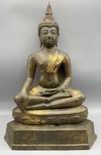Grote zware brons boeddha beeld met bladgoud 44,5 cm hoog, Ophalen of Verzenden