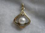 Mooie Fijne 14 Kt Goud Hanger met Parel en klein Diamantje, Verzenden, Goud, Hanger, Met edelsteen