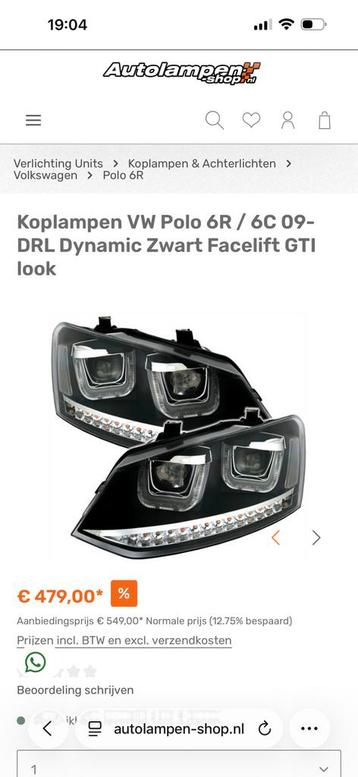 Koplampen VW Polo 6R / 6C 09- DRL Dynamic Zwart Facelift beschikbaar voor biedingen