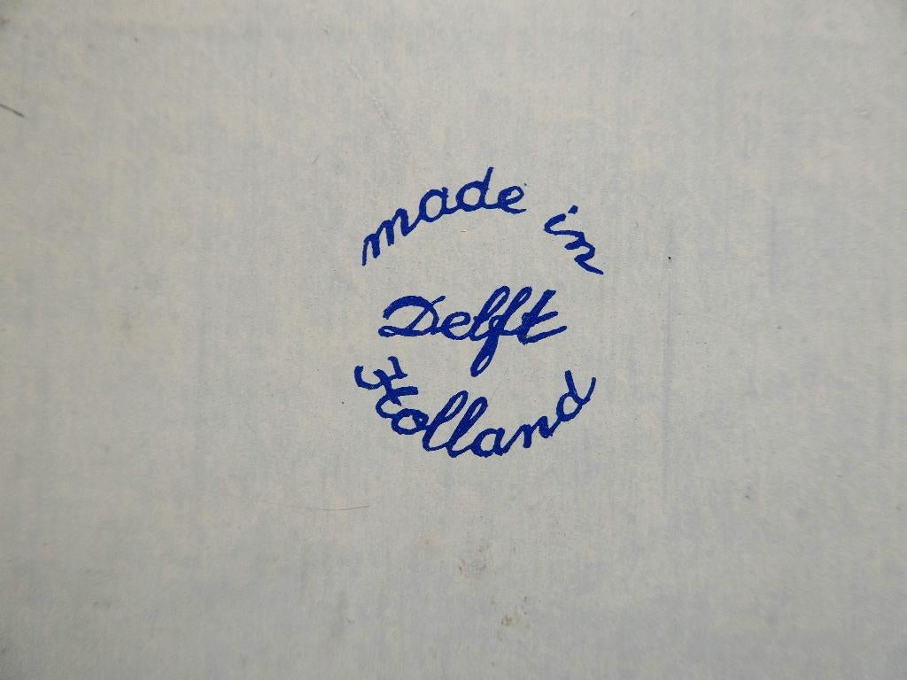 1 antiek blikken bord armeluis Delfstblauw gemerkt met Delft, Antiek en Kunst, Curiosa en Brocante, Ophalen of Verzenden
